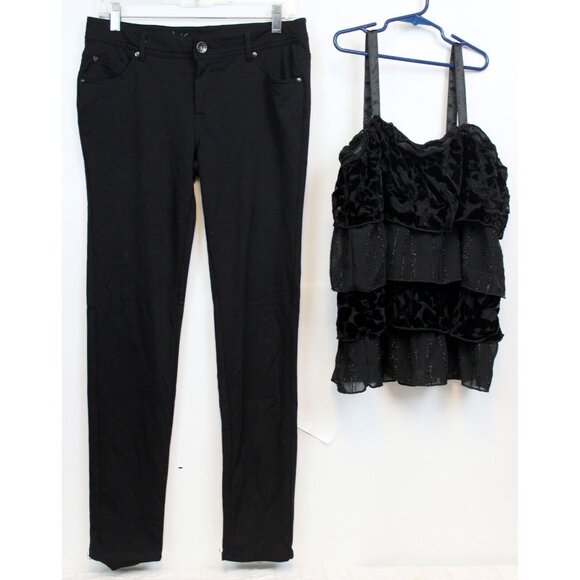 Early 00s VTG Justice Black 2pc Outfit sz 18 NWT Tank Top Layered Pants Velvet - Picture 7 of 13